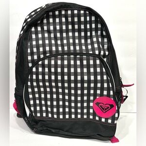 Roxy Black White Pink Roxy Logo Checkered Design 2 Pocket Medium Sized Backpack